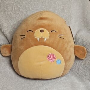 12" Squishmallows Bruce Walrus Brown Seashell Sea Life Squad Plush